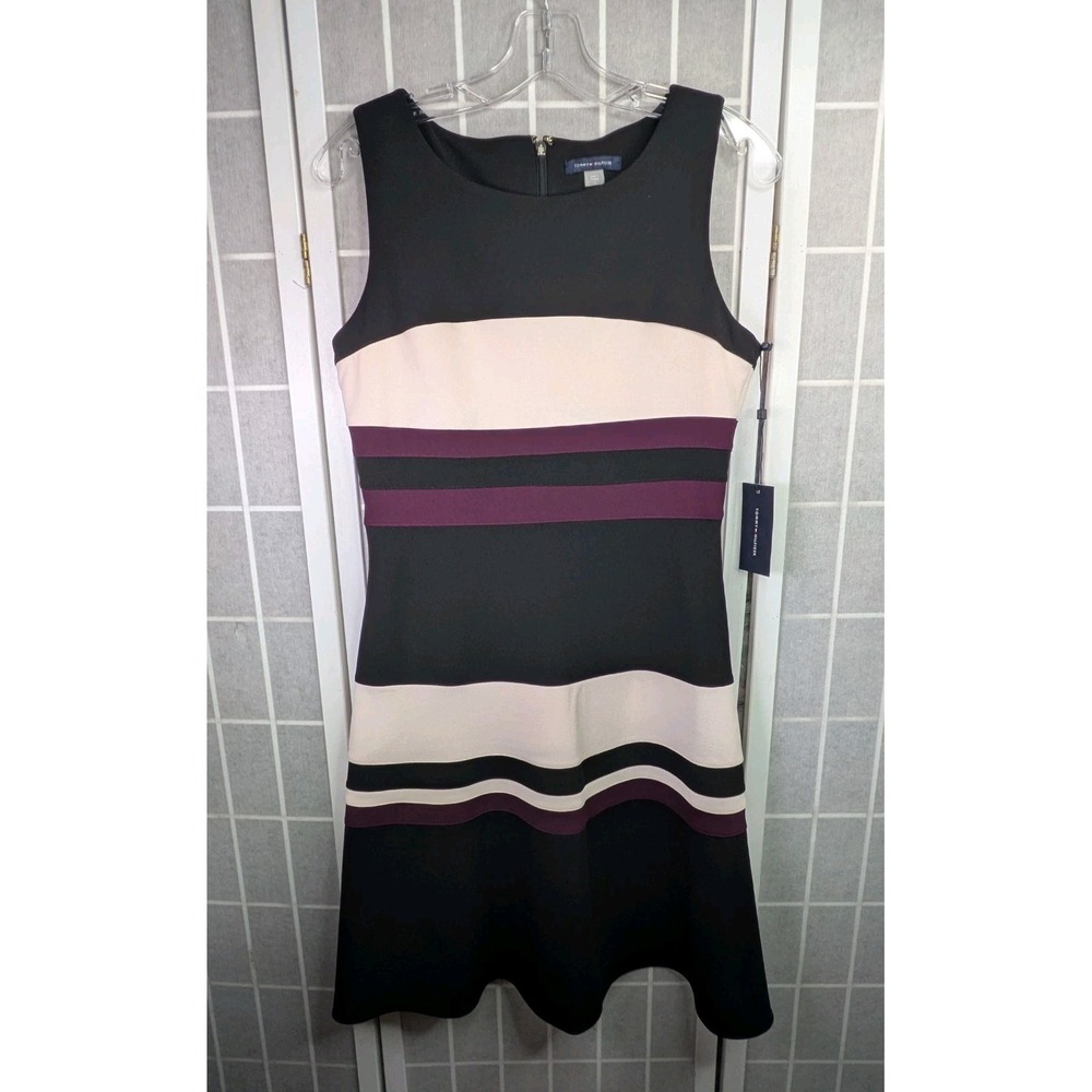 Tommy Hilfiger Womens Dress 6 NWT $99 Stretch Scuba Fit & Flare Crepe Colorblock